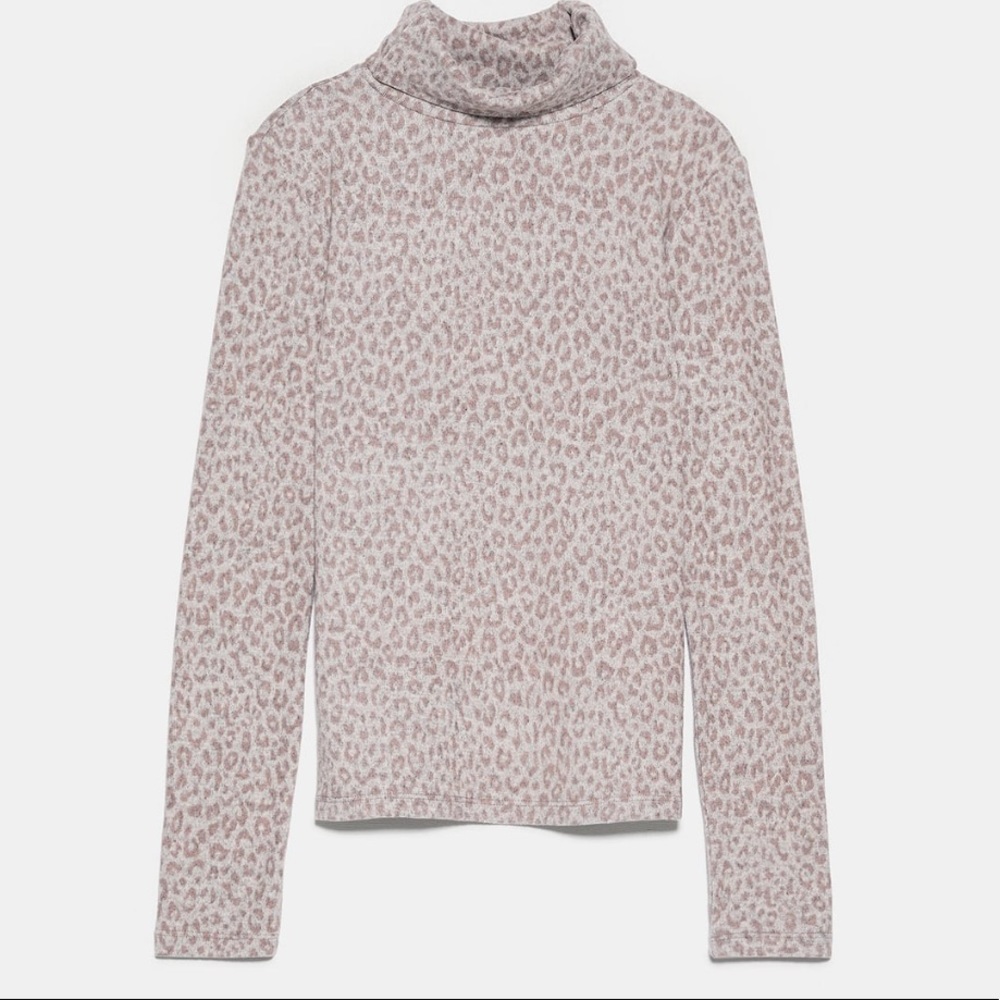 Zara Pink Leopard Print Turtleneck Sweater